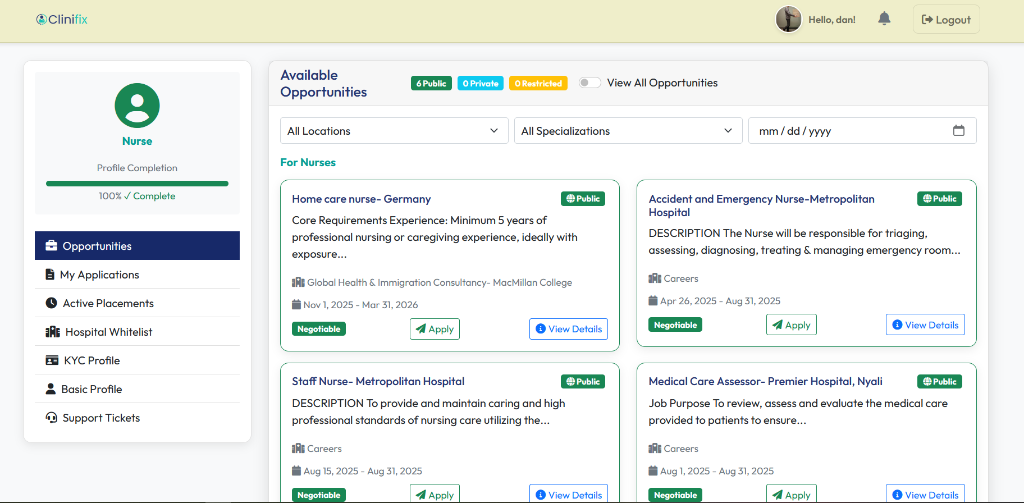 Clinifix Dashboard